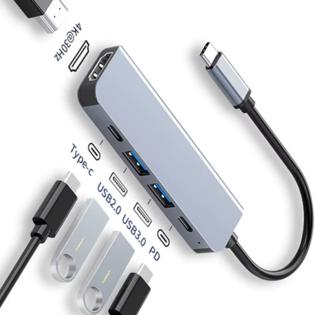 USB-C hub, 5 utgångar med SD och TF